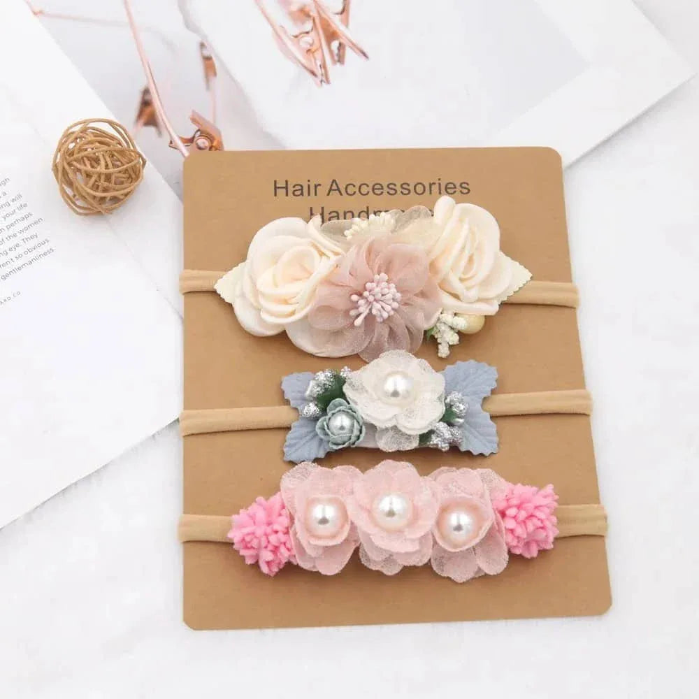 Beaded Baby Headband Set with Floral Design - Soft & Stylish - The Palm Beach Baby