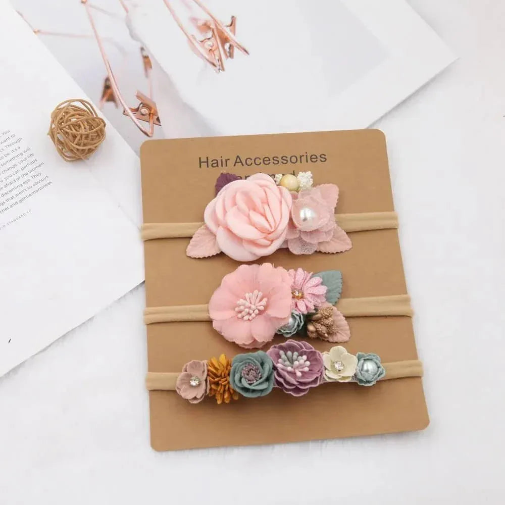 Beaded Baby Headband Set with Floral Design - Soft & Stylish - The Palm Beach Baby