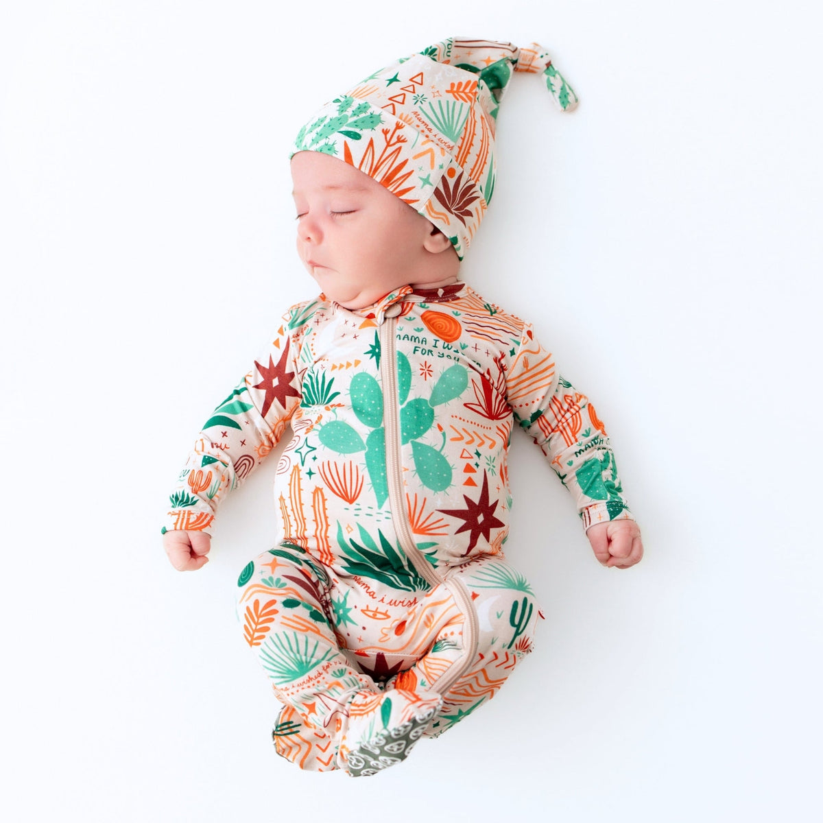 SoftKnot Bamboo Newborn Baby Cap - Desert Cactus Beige, a stylish addition to your baby's outfit with soothing design.