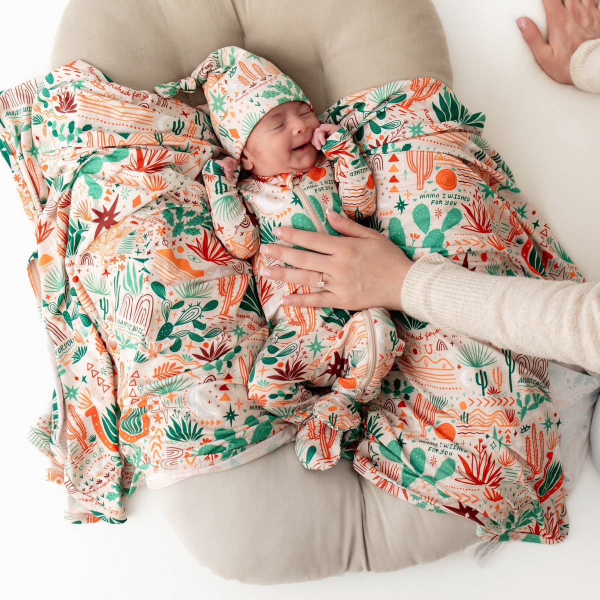 SoftKnot Bamboo Newborn Baby Cap - Desert Cactus Beige, perfect for hospital stays and those first precious photo moments.