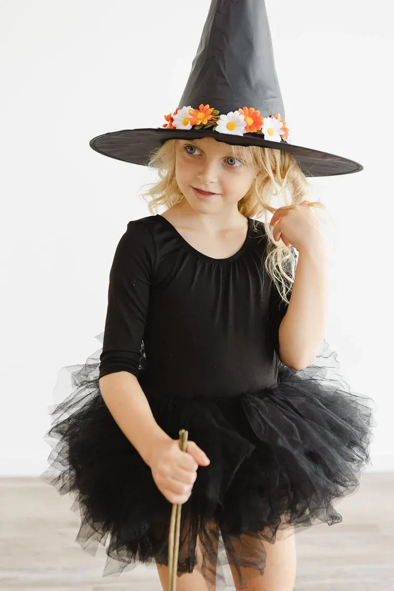 Girls black tutu leotard for girls with 3 quarter sleeves and layered tulle skirt