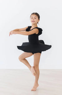 Chic Black Twirl Leotard for Toddlers Short Sleeve - The Palm Beach Baby
