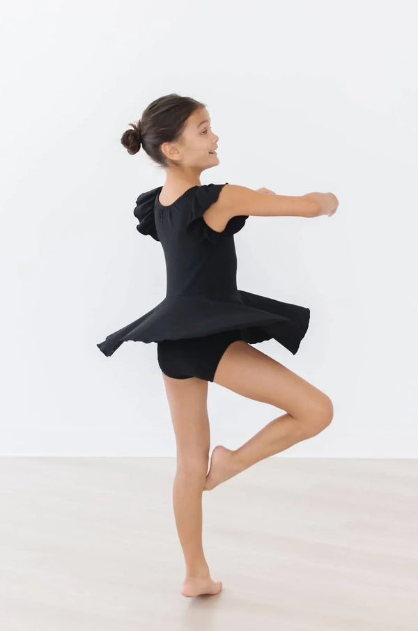 Chic Black Twirl Leotard for Toddlers Short Sleeve - The Palm Beach Baby