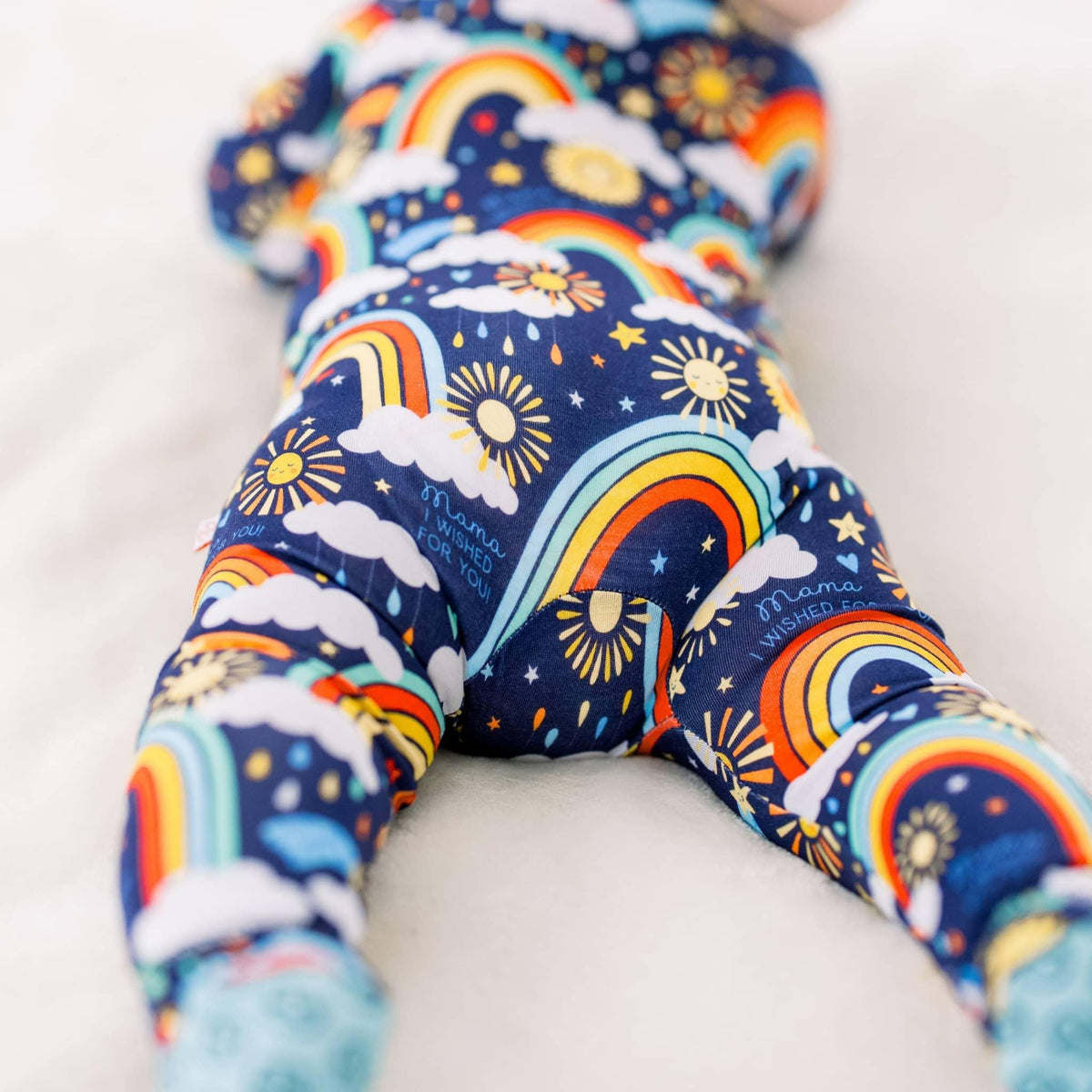 Raising Mama Blue Baby Footie Sleeper with Rainbow Print - The Palm Beach Baby
