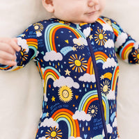 Raising Mama Blue Baby Footie Sleeper with Rainbow Print - The Palm Beach Baby