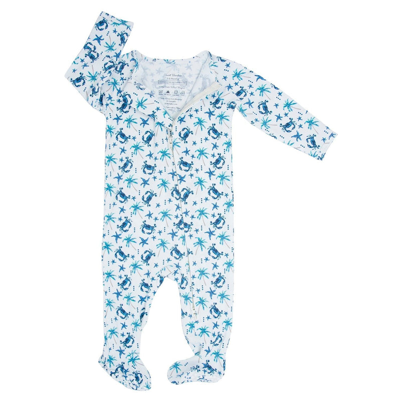 Blue Crabs Zipper Footie - The Palm Beach Baby Sweet Bamboo
