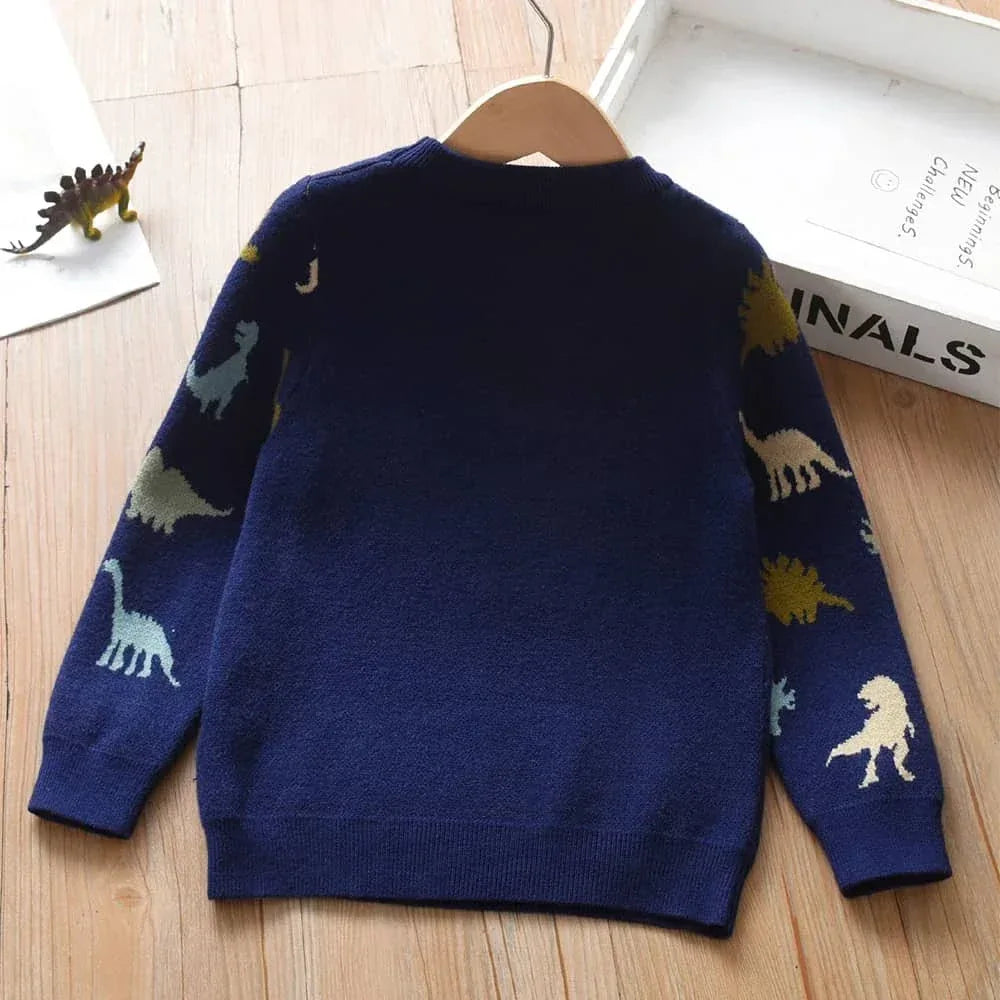 Blue Dinosaur Sweater for Kids - Cozy Boys Knit Pullover - The Palm Beach Baby