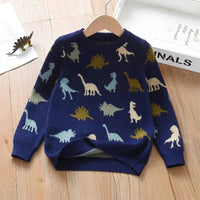Blue Dinosaur Sweater for Kids - Cozy Boys Knit Pullover - The Palm Beach Baby