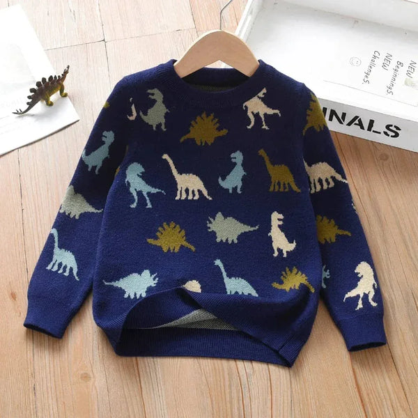 Blue Dinosaur Sweater for Kids - Cozy Boys Knit Pullover - The Palm Beach Baby