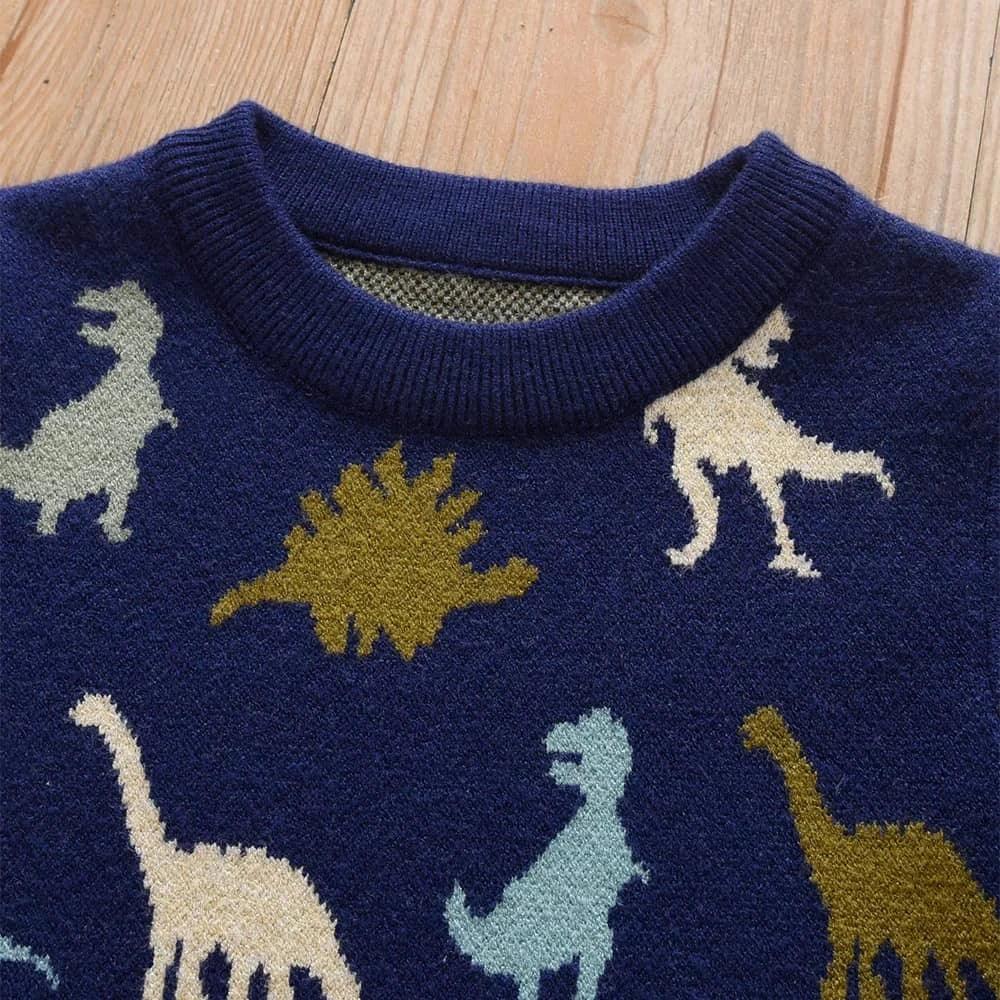 Blue Dinosaur Sweater for Kids - Cozy Boys Knit Pullover - The Palm Beach Baby