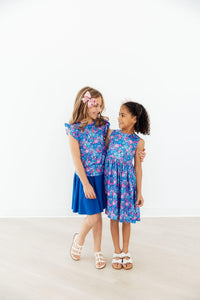Girls blue floral Mila & Rose tank dress and skirt set with twirl style in sizes for children