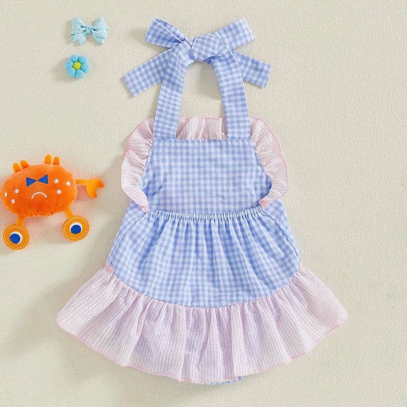 Crab Baby Girl Swimwear Checked Halter Dress