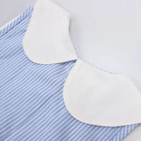 girls blue and white striped dress with large white rounded collar cherry print dress for girls