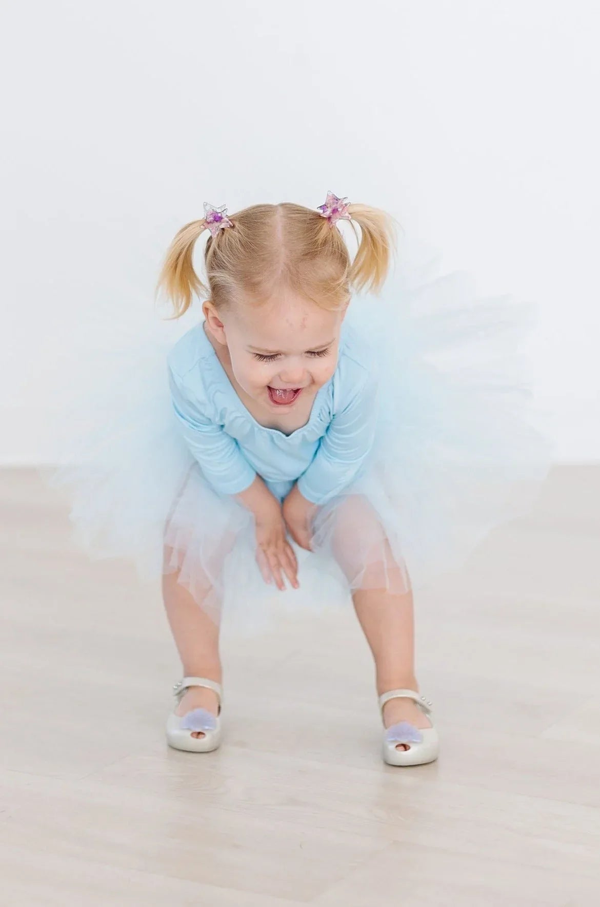 Blue tutu leotard for girls toddler size with 3/4 sleeves and fluffy tulle skirt
