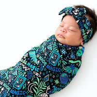 SoftKnot Bow Mystic Mama Blue Bamboo Baby Headwrap For Newborns To Toddlers