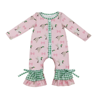 Baby pink boho romper with mallard duck and bow prints long sleeve size 6-12 months
