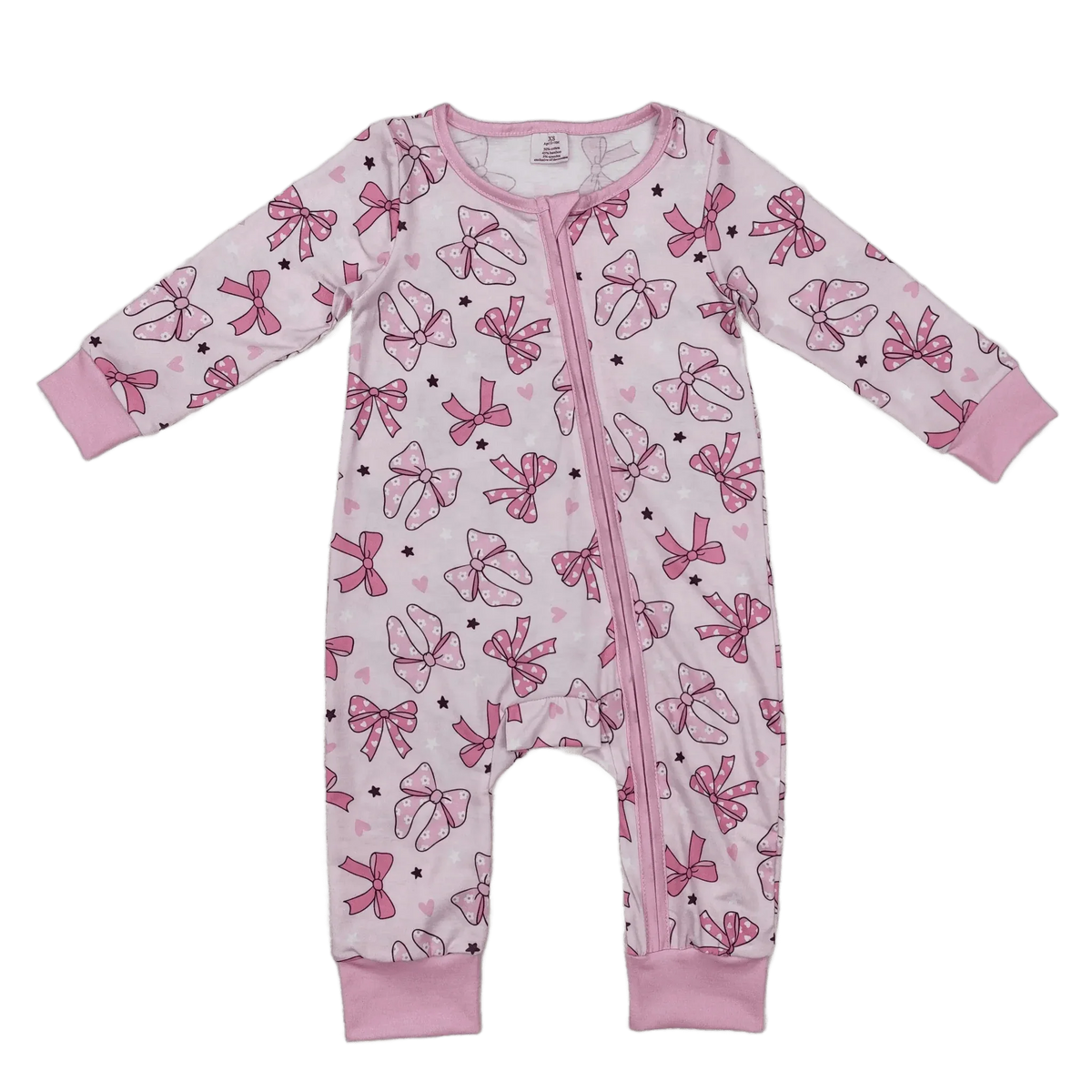Bow Print Baby Footies Pink Cozy Cotton Sleeper - The Palm Beach Baby