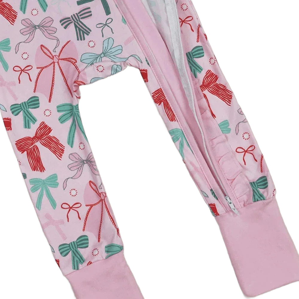 Bow Print Baby Footies Pink Cozy Cotton Sleeper - The Palm Beach Baby