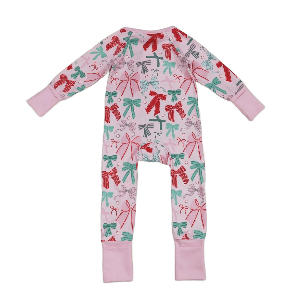 Bow Print Baby Footies Pink Cozy Cotton Sleeper - The Palm Beach Baby