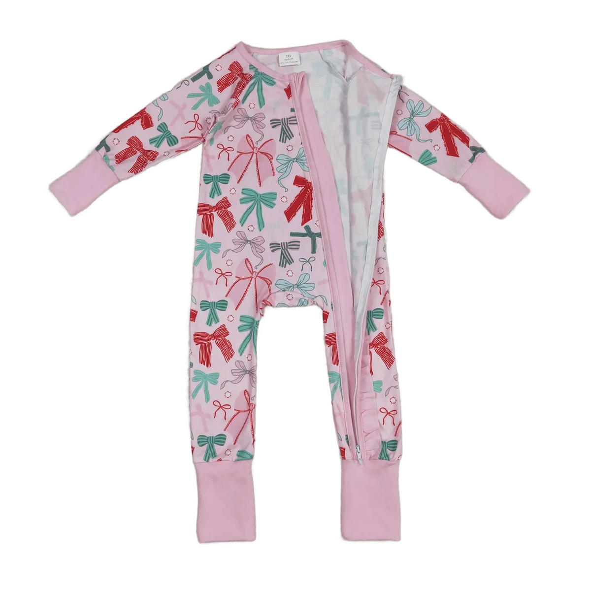 Bow Print Baby Footies Pink Cozy Cotton Sleeper - The Palm Beach Baby