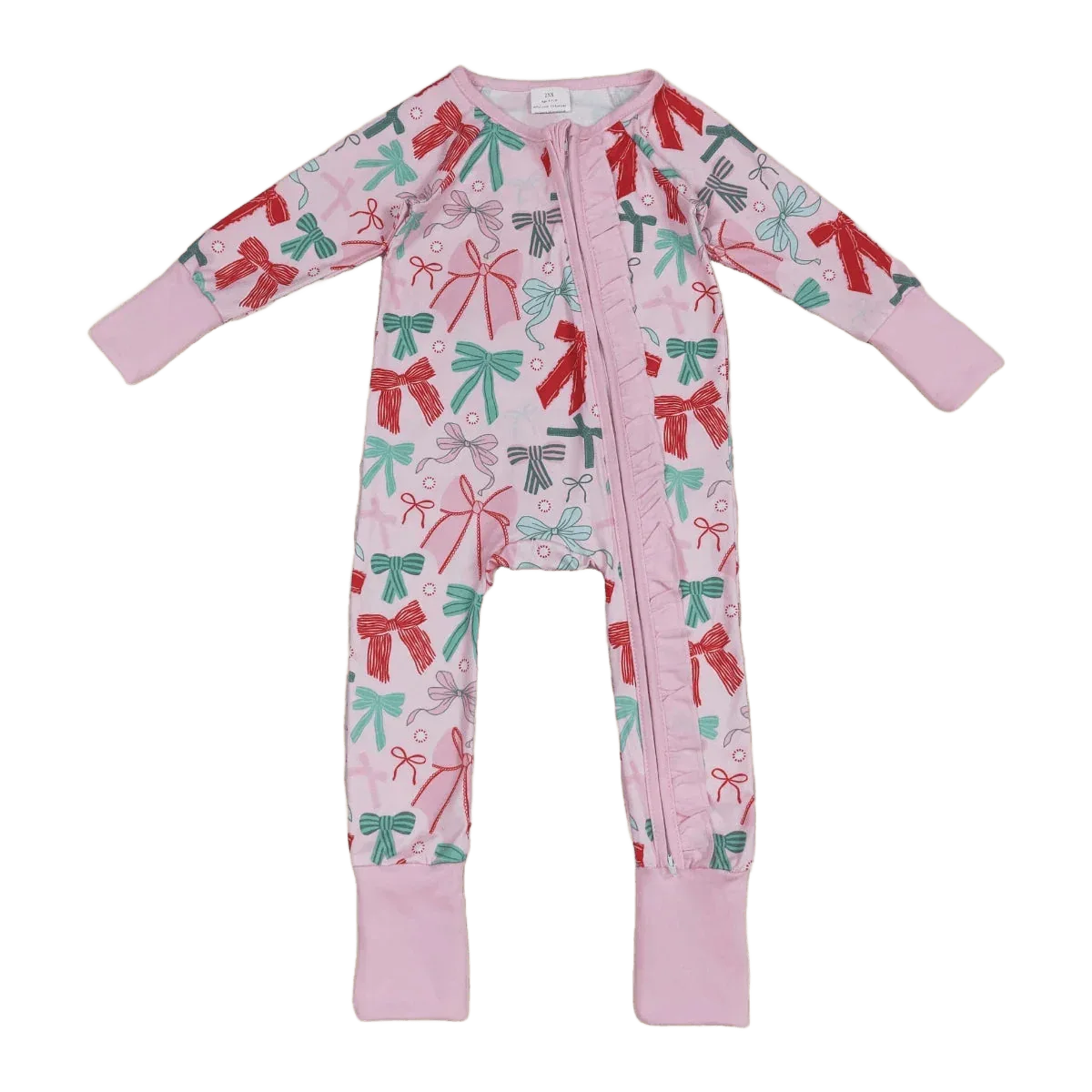 Bow Print Baby Footies Pink Cozy Cotton Sleeper - The Palm Beach Baby