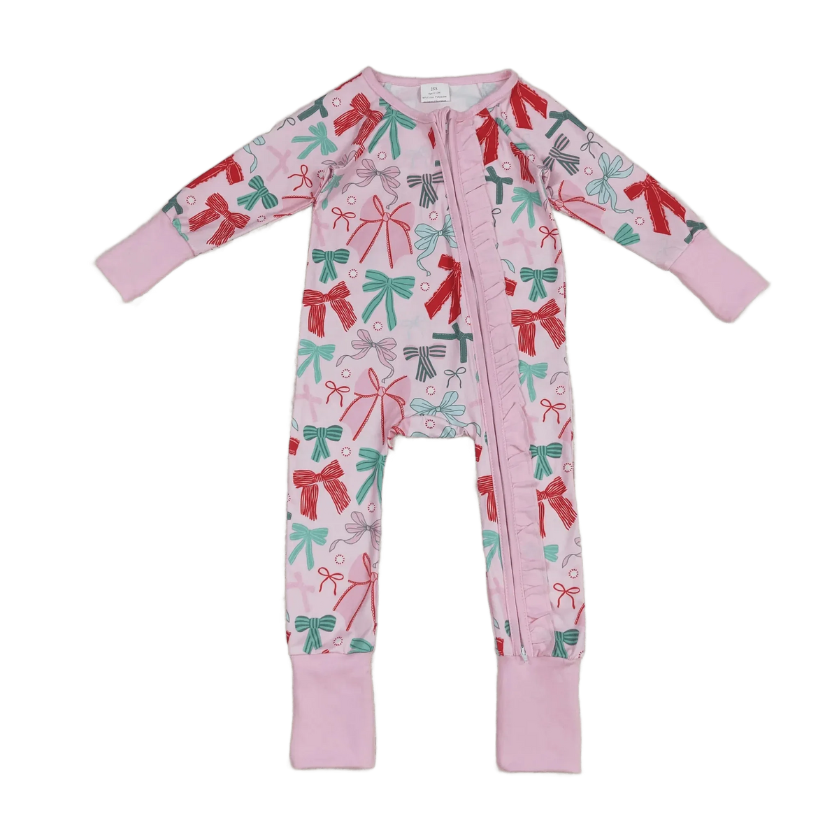 Bow Print Baby Footies Pink Cozy Cotton Sleeper - The Palm Beach Baby