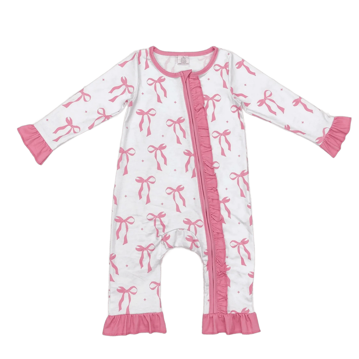 Bow Print Baby Footies Pink Cozy Cotton Sleeper - The Palm Beach Baby