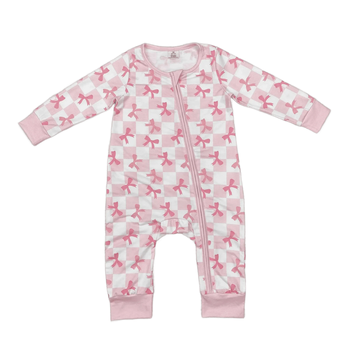 Bow Print Baby Footies Pink Cozy Cotton Sleeper - The Palm Beach Baby