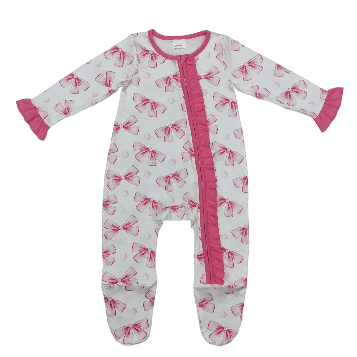 Bow Print Baby Footies Pink Cozy Cotton Sleeper - The Palm Beach Baby