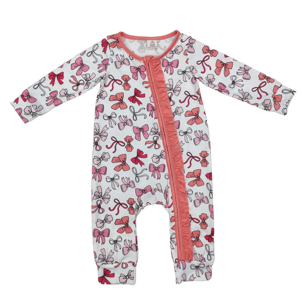 Bow Print Baby Footies Pink Cozy Cotton Sleeper - The Palm Beach Baby