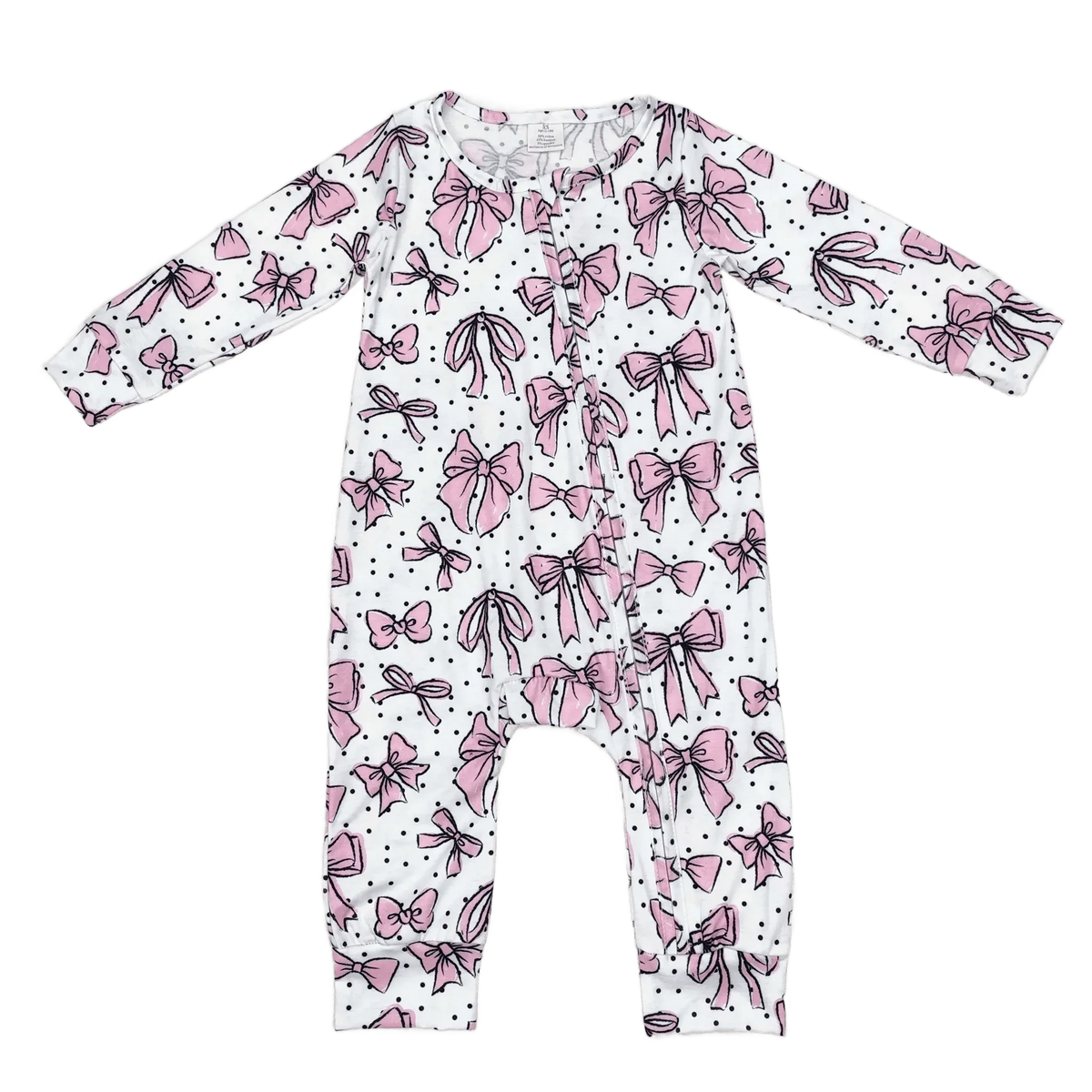 Bow Print Baby Footies Pink Cozy Cotton Sleeper - The Palm Beach Baby