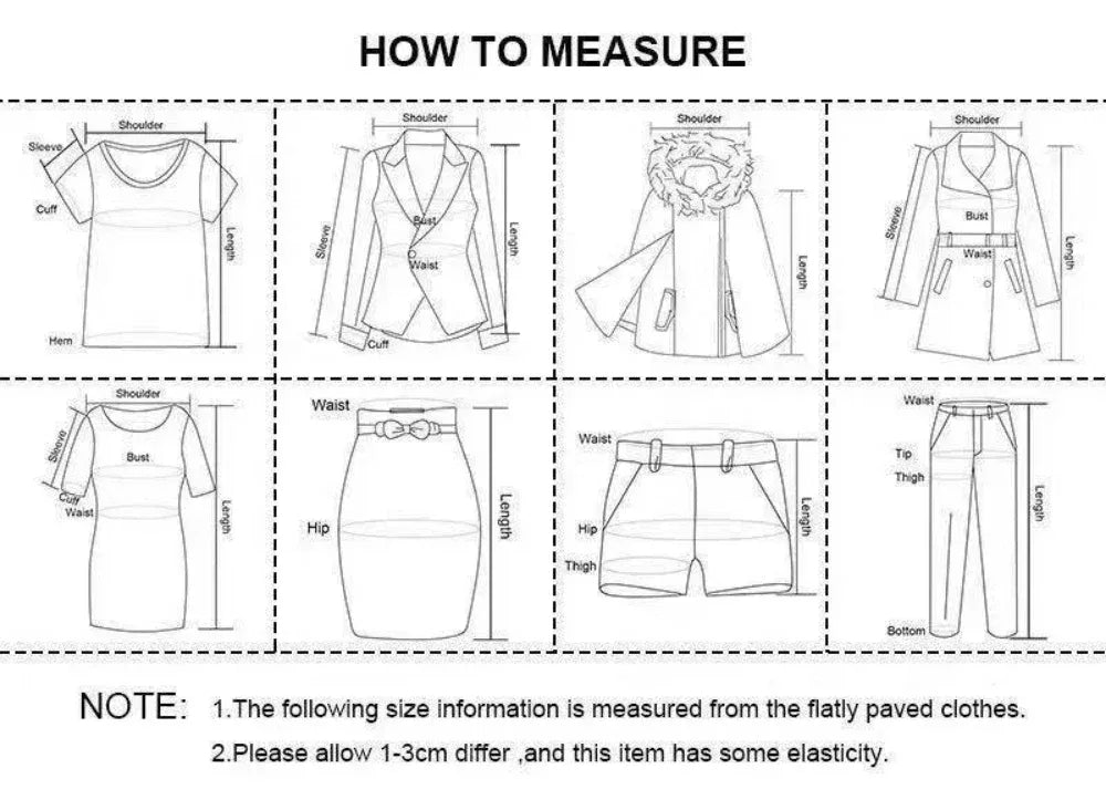 Measurement guide for babies and kids clothing showing shoulder, sleeve, bust, waist, hip, length, and thigh dimensions