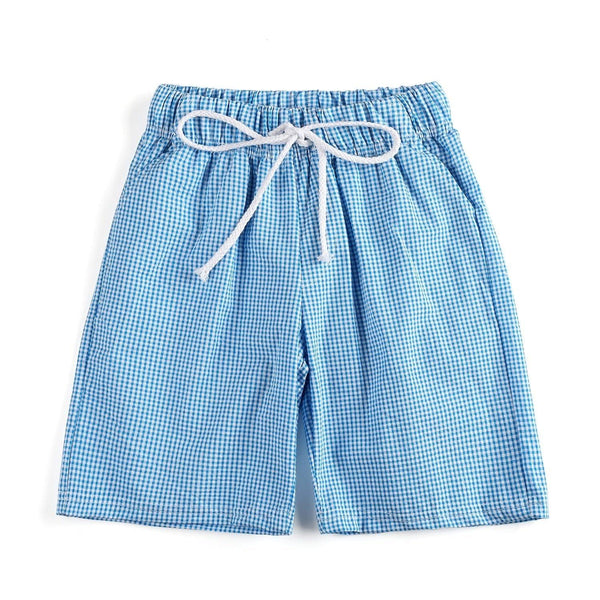 boys classic check bathing suit - Blue Checkered Swim Shorts - The Palm Beach Baby