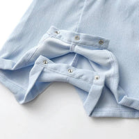 Light blue boys embroidered romper set with snap buttons for easy diaper changes