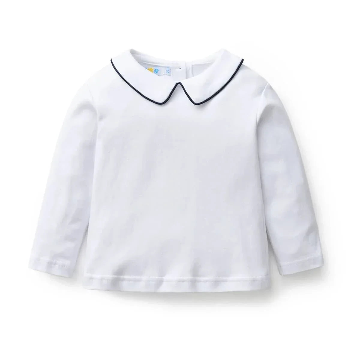 white long sleeve shirt with black trimmed collar boys embroidered romper set for infants
