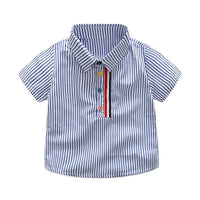boys striped shirt and shorts set with blue and white vertical stripes and colorful buttons for toddlers