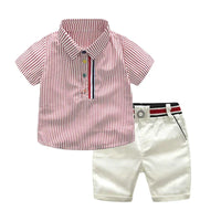 Boys striped shirt and shorts set with red and white striped short sleeve shirt and white shorts for toddlers
