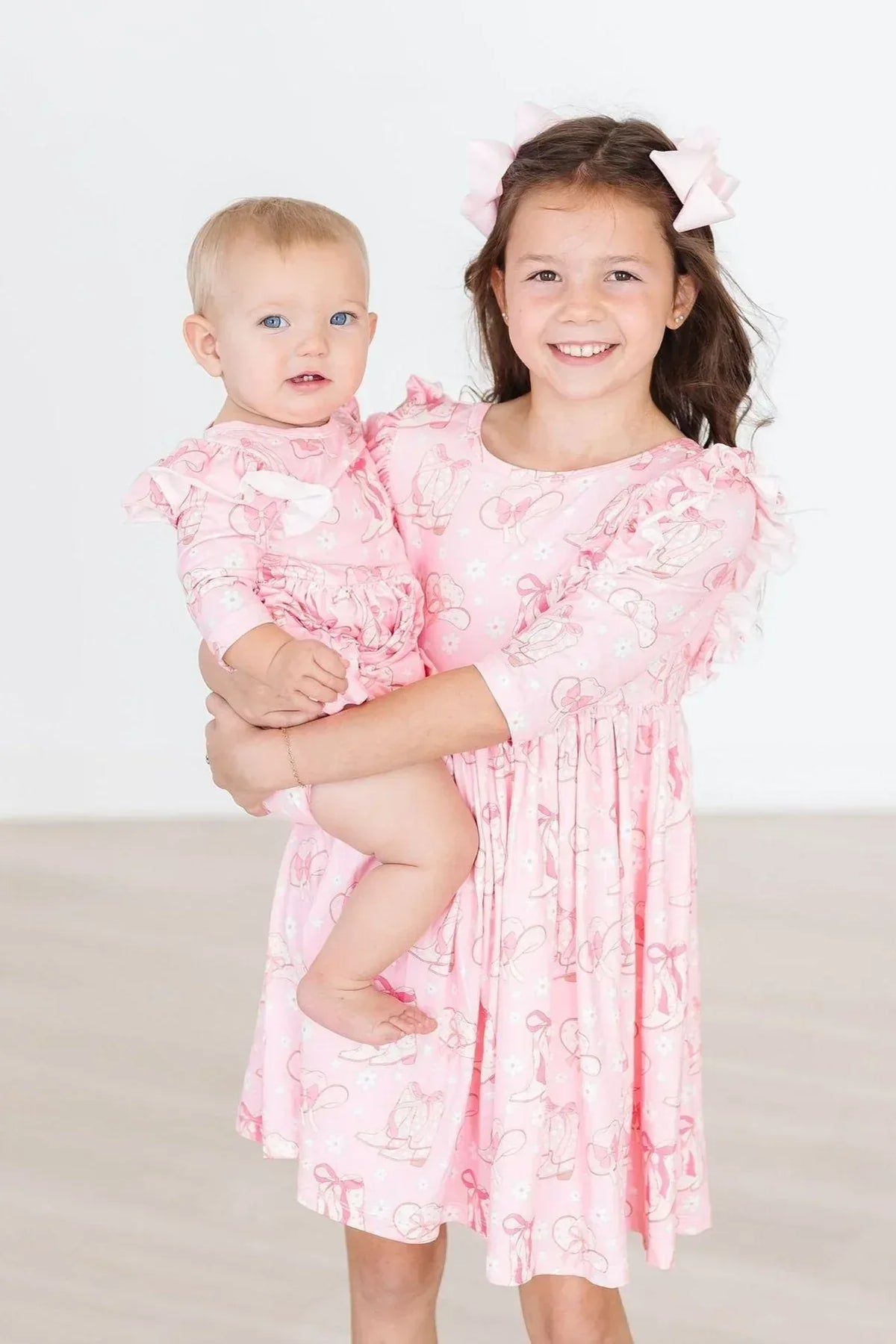 Mila & Rose bubble gum pink girls ruffle dress twirl ruffle dress 3/4 sleeve on young girls