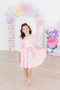 Bubble gum pink girls ruffle dress with 3/4 sleeves by Mila & Rose, size for young girls