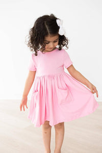 Girls bubblegum pink twirl dress for girls with short sleeves and pockets