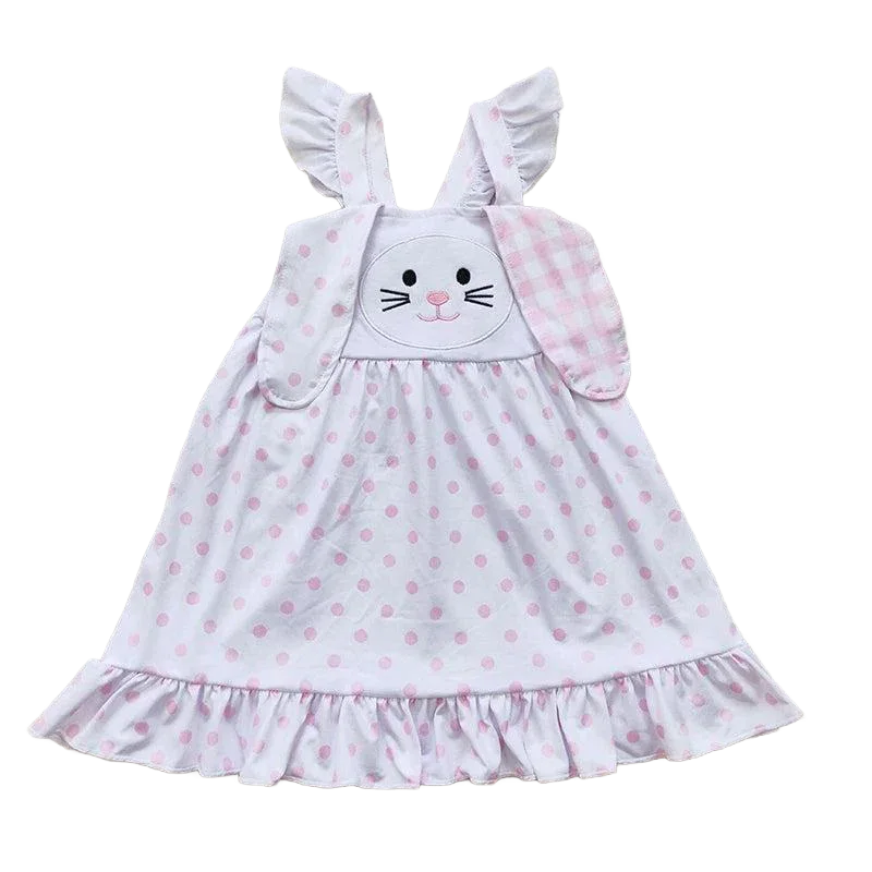 baby girls white and pink bunny dress with polka dots and ruffle hem size 12-24 months