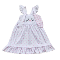 baby girl white and pink polka dot bunny dress with ruffled straps and bunny face detail