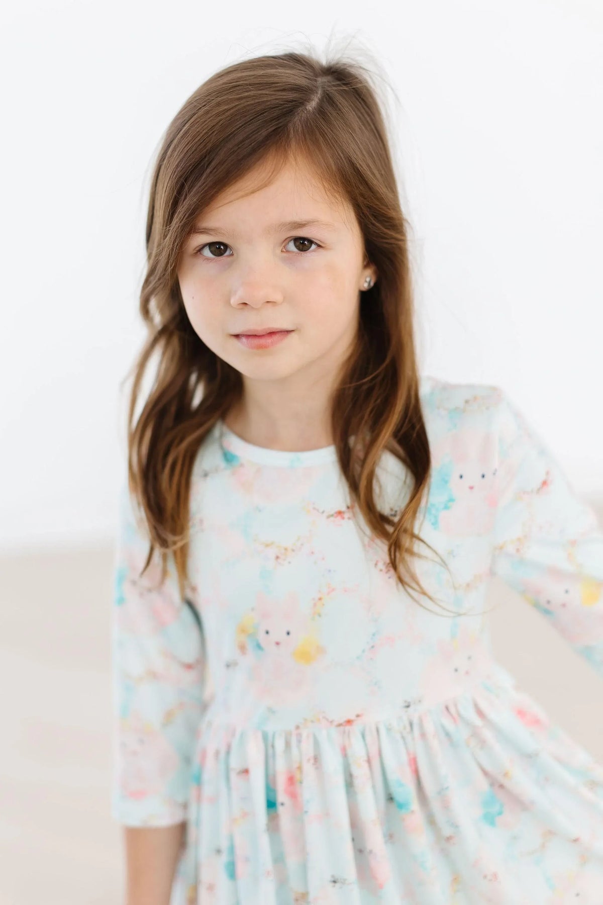 Girls 3 to 4 years bunny print girls twirl dress by Mila and Rose with 3/4 sleeves and pockets