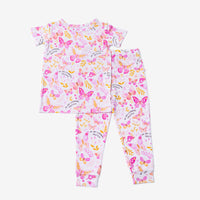 The Second-Skin 2-Piece Short Sleeve Pajama set in pink butterfly print with top and pants
