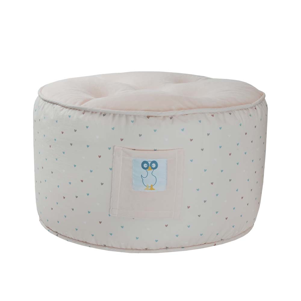 Hearts Toddler Pouf featuring a playful design with hearts, perfect for toddlers' nurseries and playrooms, providing a comfortable and stylish seating option.