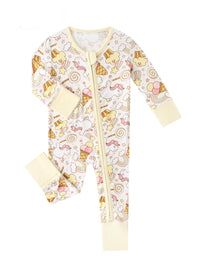 Baby onesie with ice cream cone pattern on a white background
