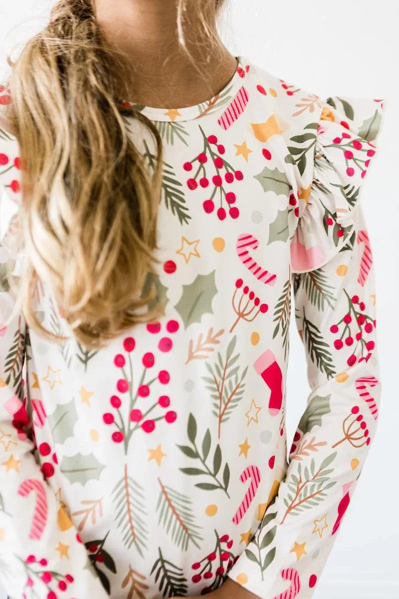 Holly Jolly Christmas Long Sleeve Ruffle Tee for Kids - Cute, Cozy, and Festive Style - The Palm Beach Baby