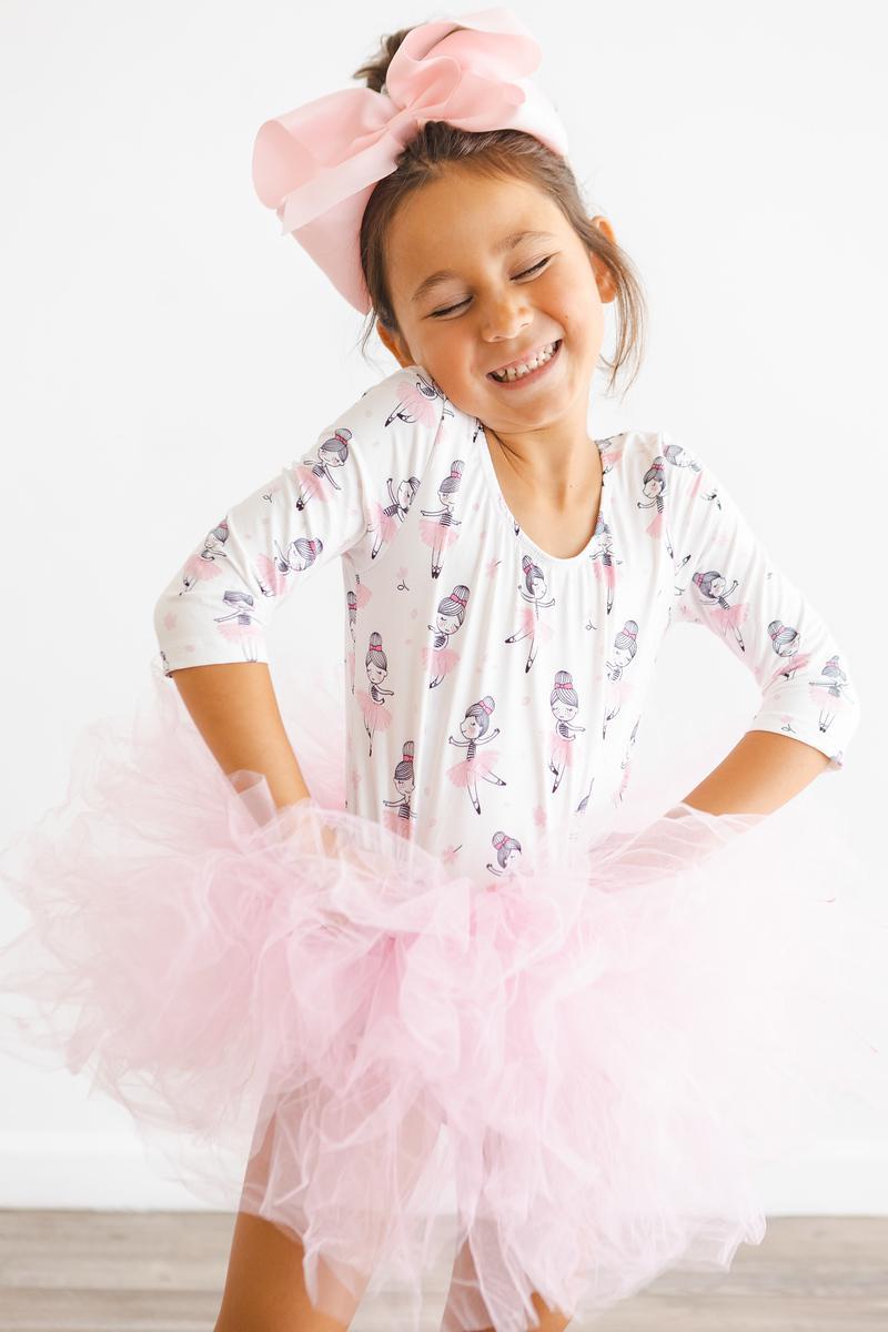 Ballerina 3/4 Tutu Leotard from Mila & Rose, featuring a super full and fluffy tutu design, perfect for young dancers.