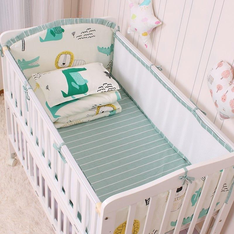 Cactus baby crib bedding set in green and white with animal prints for infants and toddlers