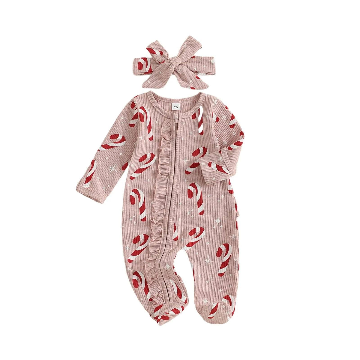 Candy Cane Baby Footie - Cozy Infant Holiday Onesie - The Palm Beach Baby